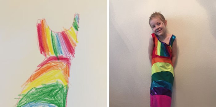 Джейми Ньюберри шьёт платья с детскими рисунками