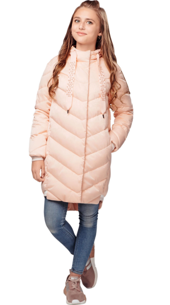 Демисезонное пальто для девочки — в супермодном персиковом цвете!